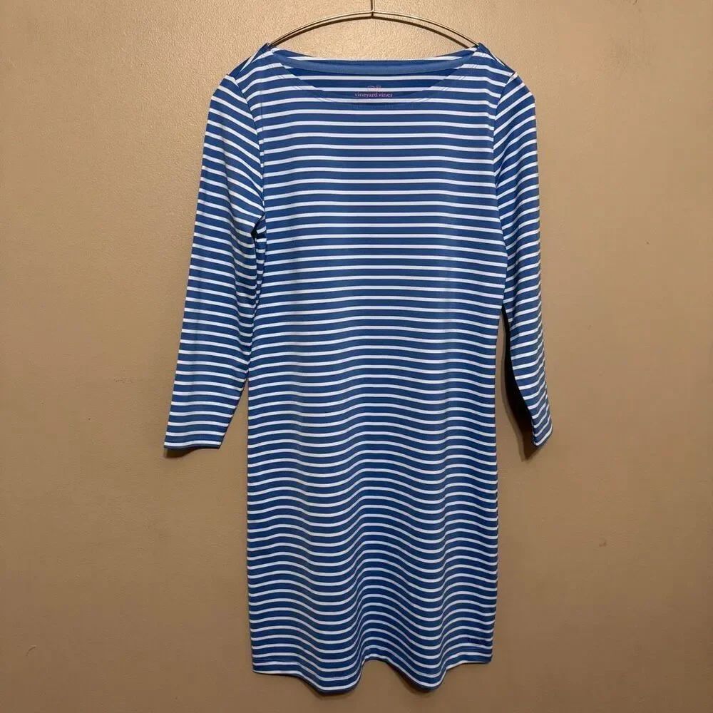 Vineyard Vines Sankaty Boatneck Shift Dress blue and white stripe size small